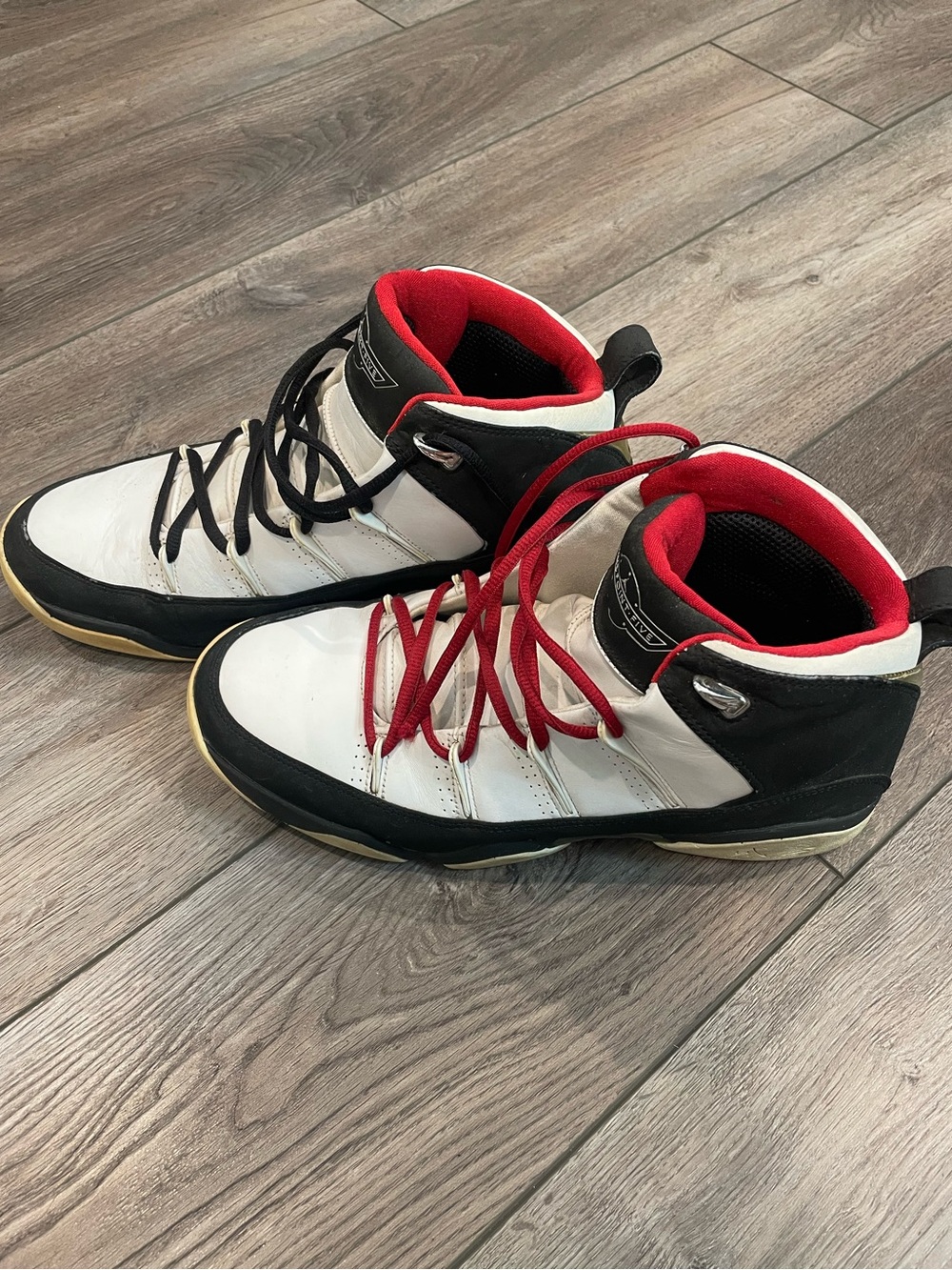 Jordan NinePointFive High-Top Jordans Sneakers in White, Black & Red